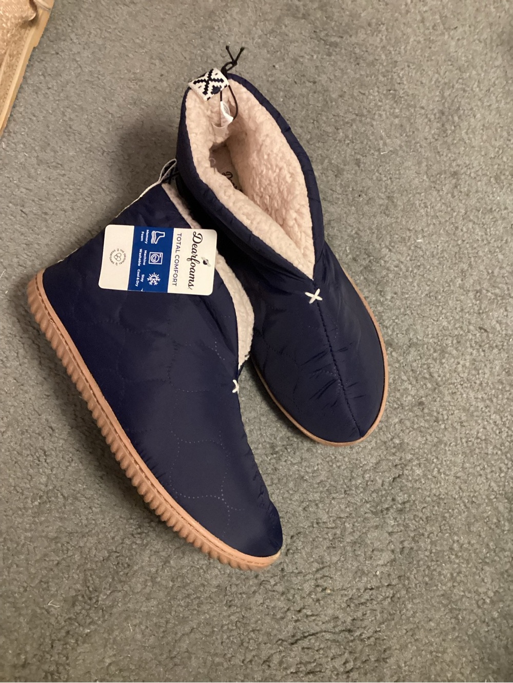 Dearfoams Navy Quilted Sherpa-Lined Slip-On Slippers